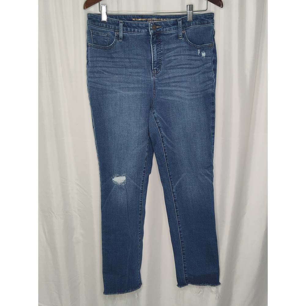 Chico's Slimming Girlfriend Slim Leg Ankle Rough Hem Denim Jeans Size 10R
